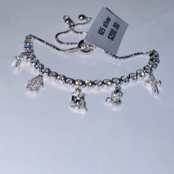 Cross Bolo Bracelet |14k White Gold Vermeil | Swarovski | Adjustable Faith Gift - Picture 6 of 6